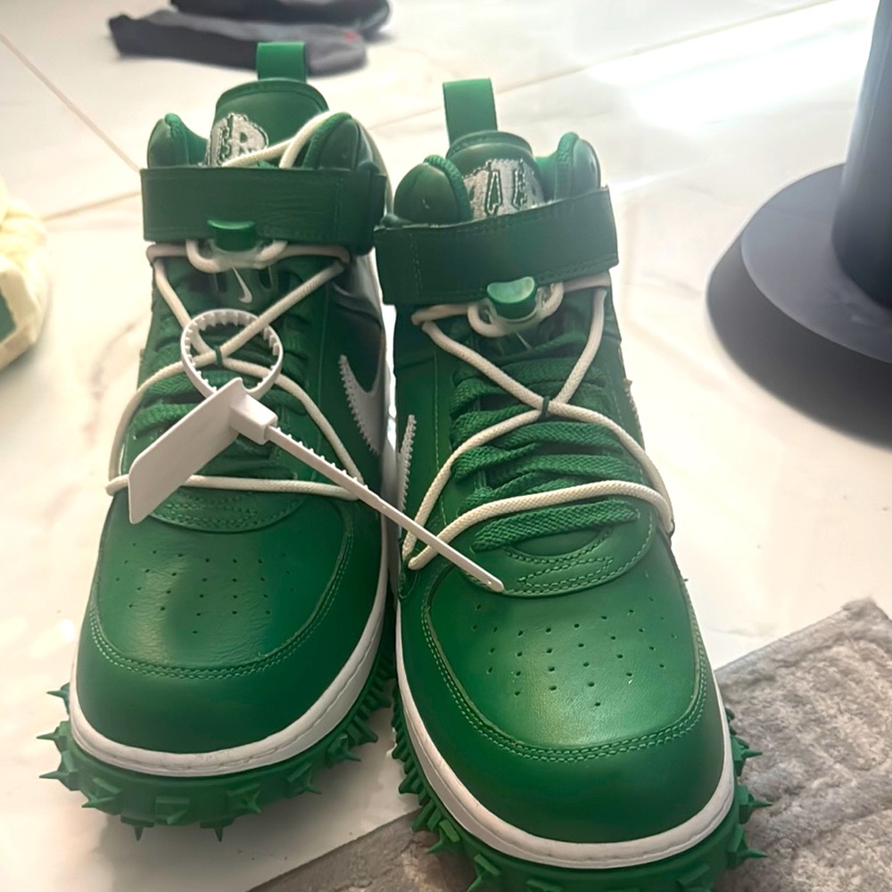 Off-White Green High-Top Sneakers with Velcro Strap